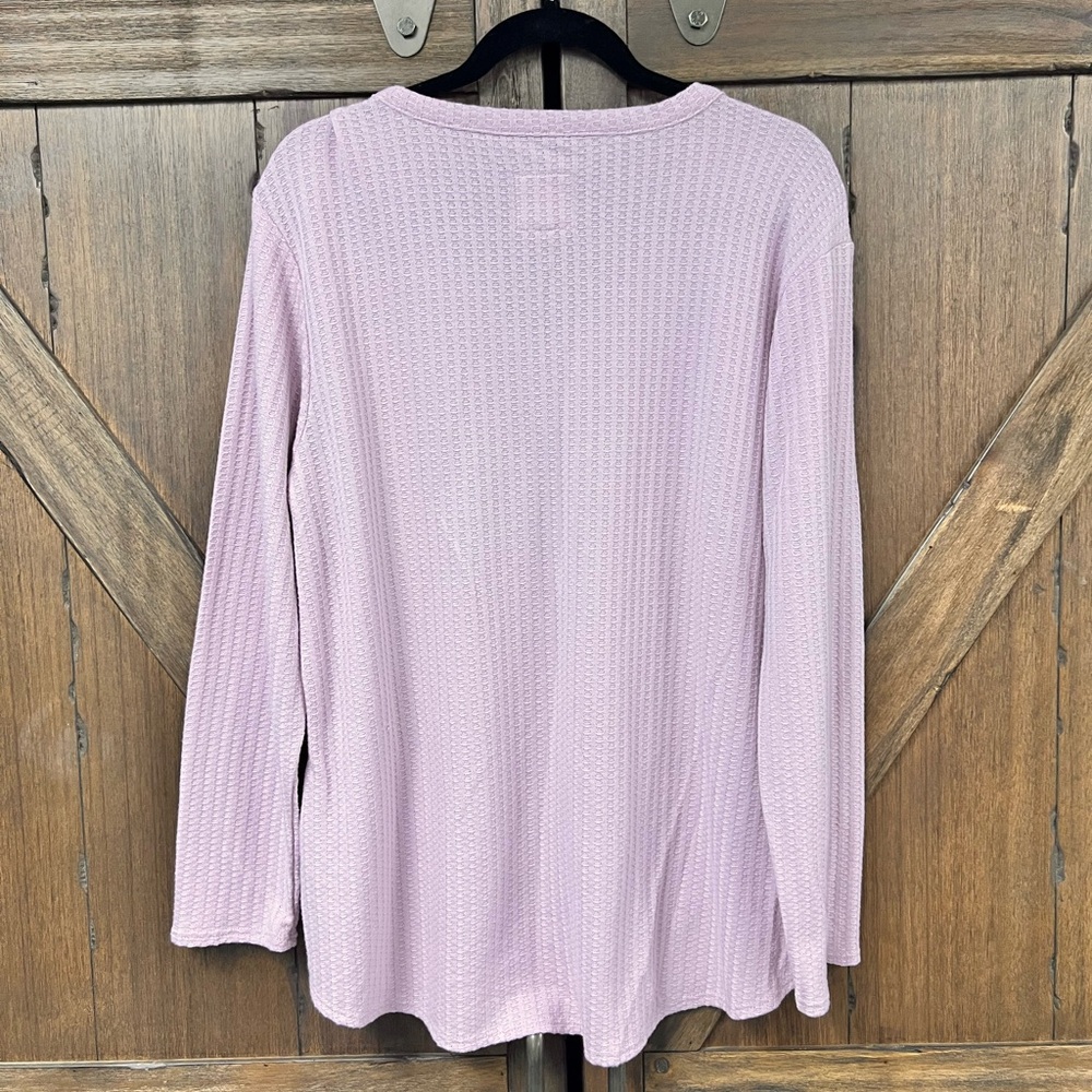 Chaser Waffle Knit Thermal Long Sleeve V-Neck Top Lilac Size XL - Picture 3 of 6